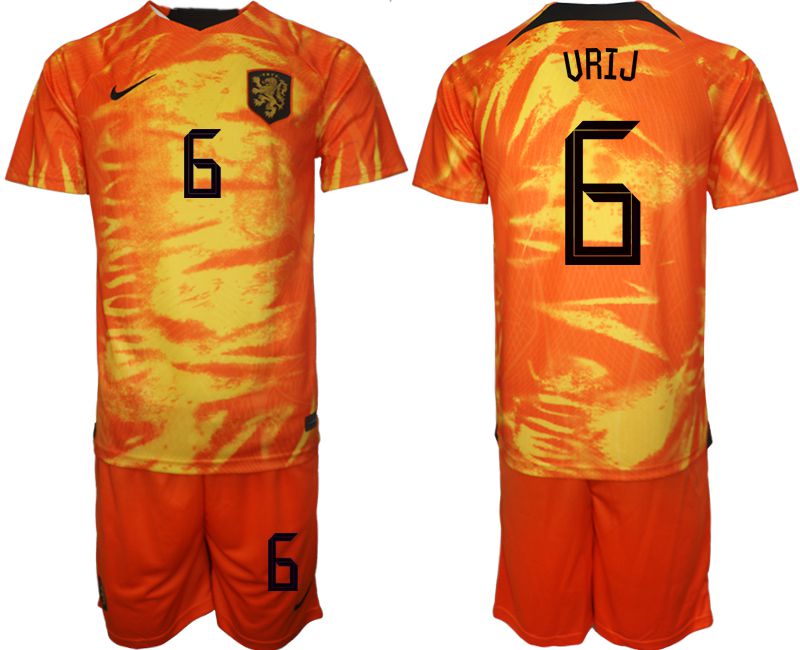 Men 2022 World Cup National Team Netherlands home orange #6 Soccer Jerseys